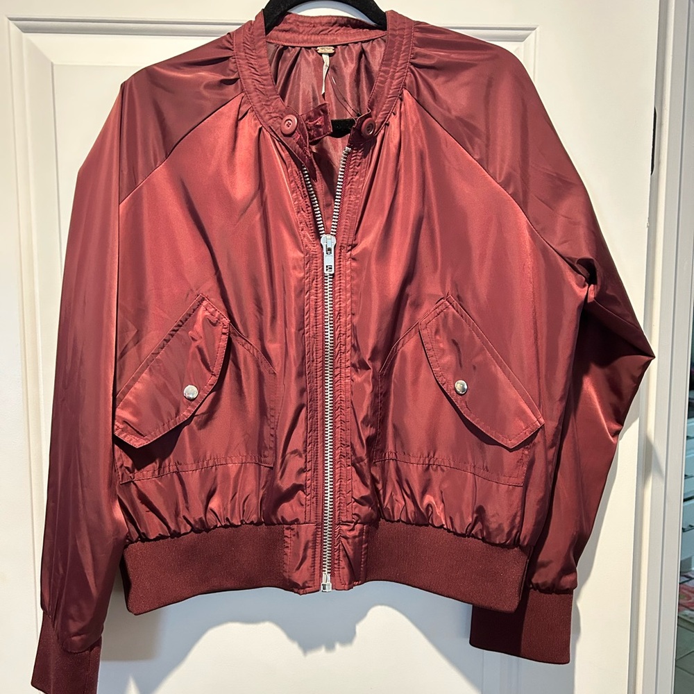 Free People Women's Lightweight Bomber Jacket in Deep Burgundy